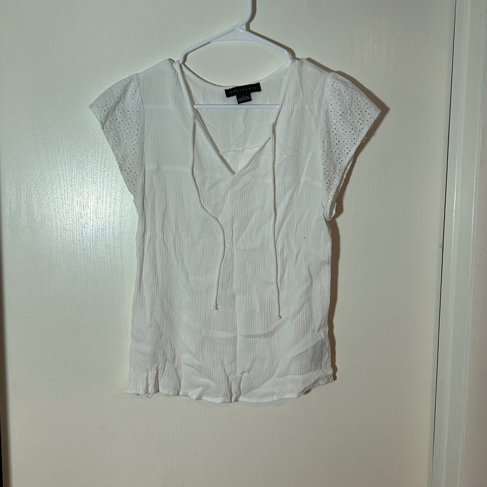 Sanctuary White Eyelet Sleeve Gauze Blouse V-Neck Tie Top Small